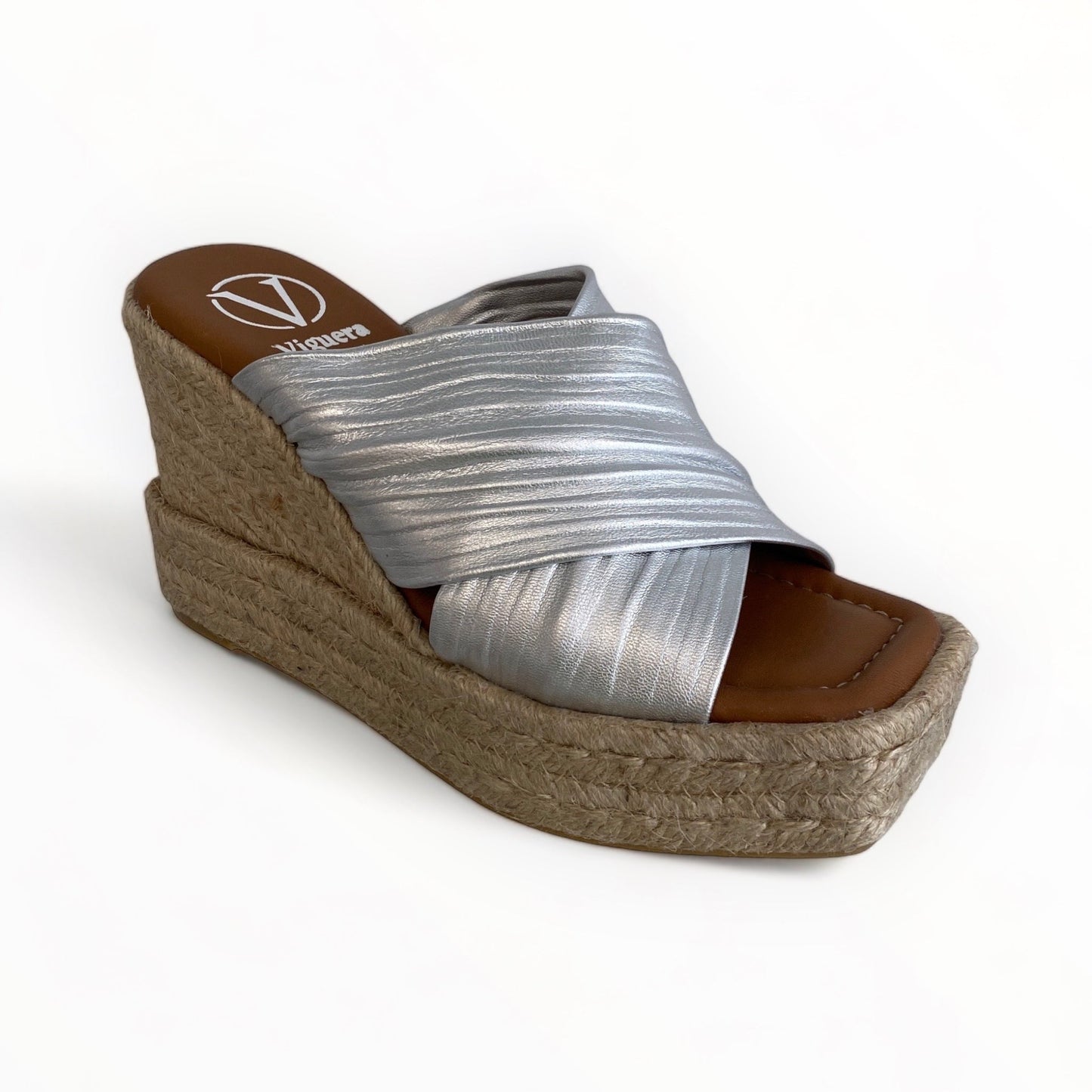 Viguera silver leather wedge mules