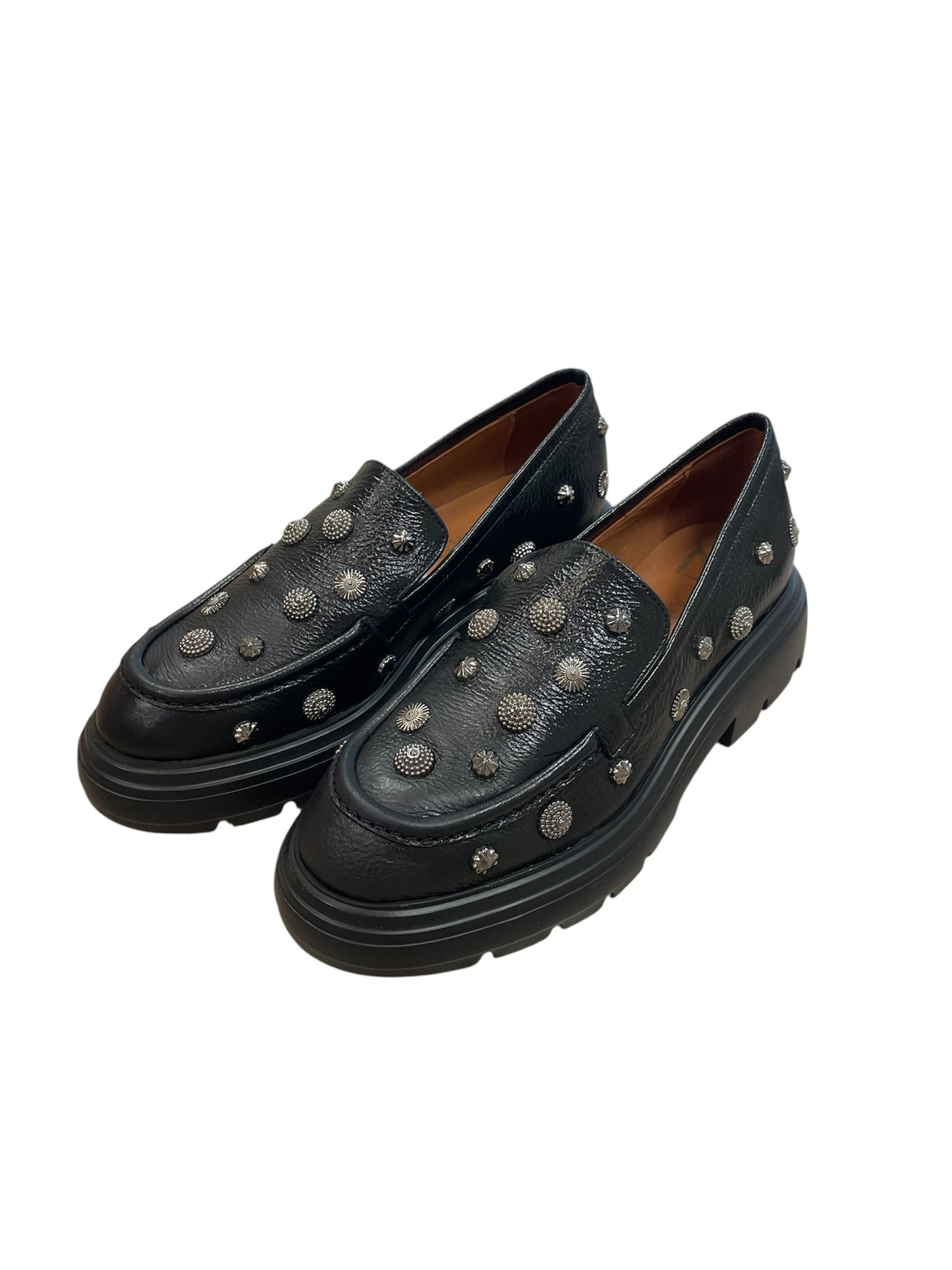Marian black leather studded moccasins