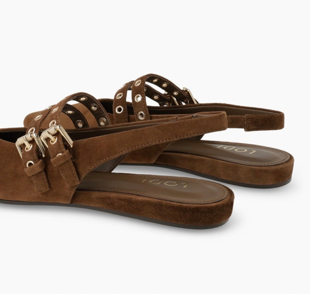 Lodi brown suede slingback ballerina