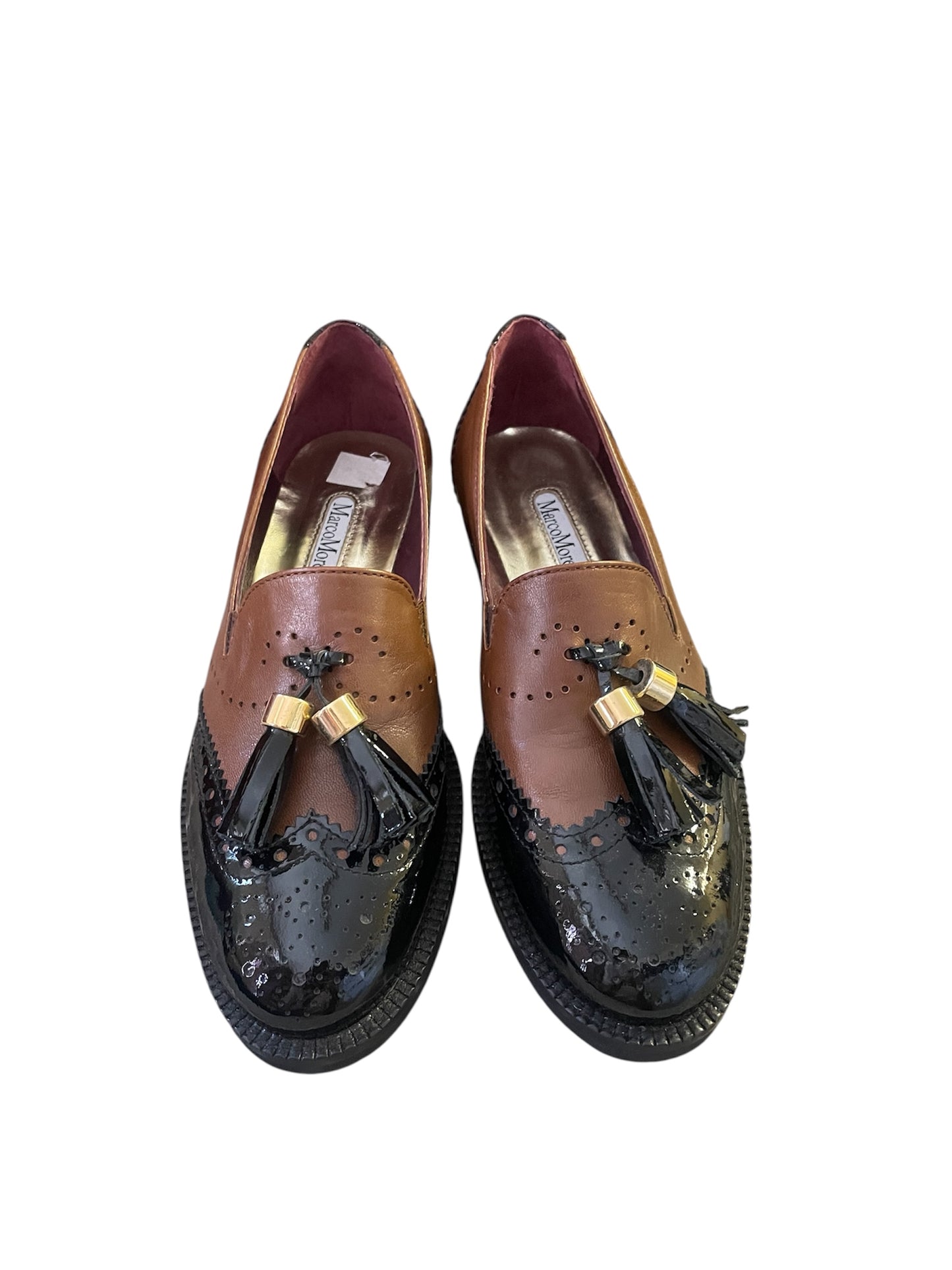 Marco Moreo tan and black leather loafers