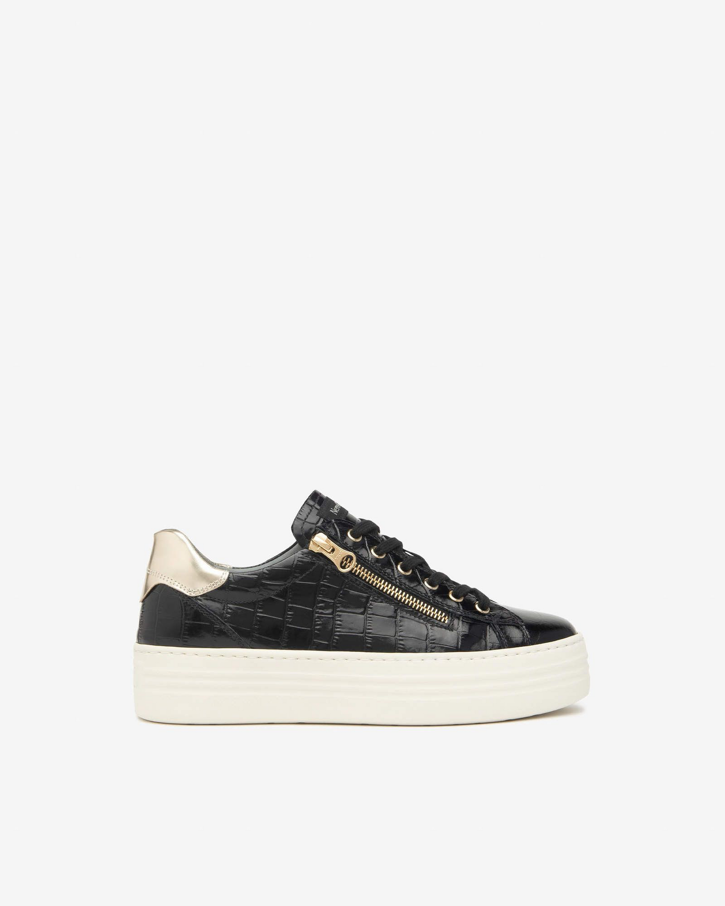 Nerogiardini black leather & gold trim sneaker with side zip