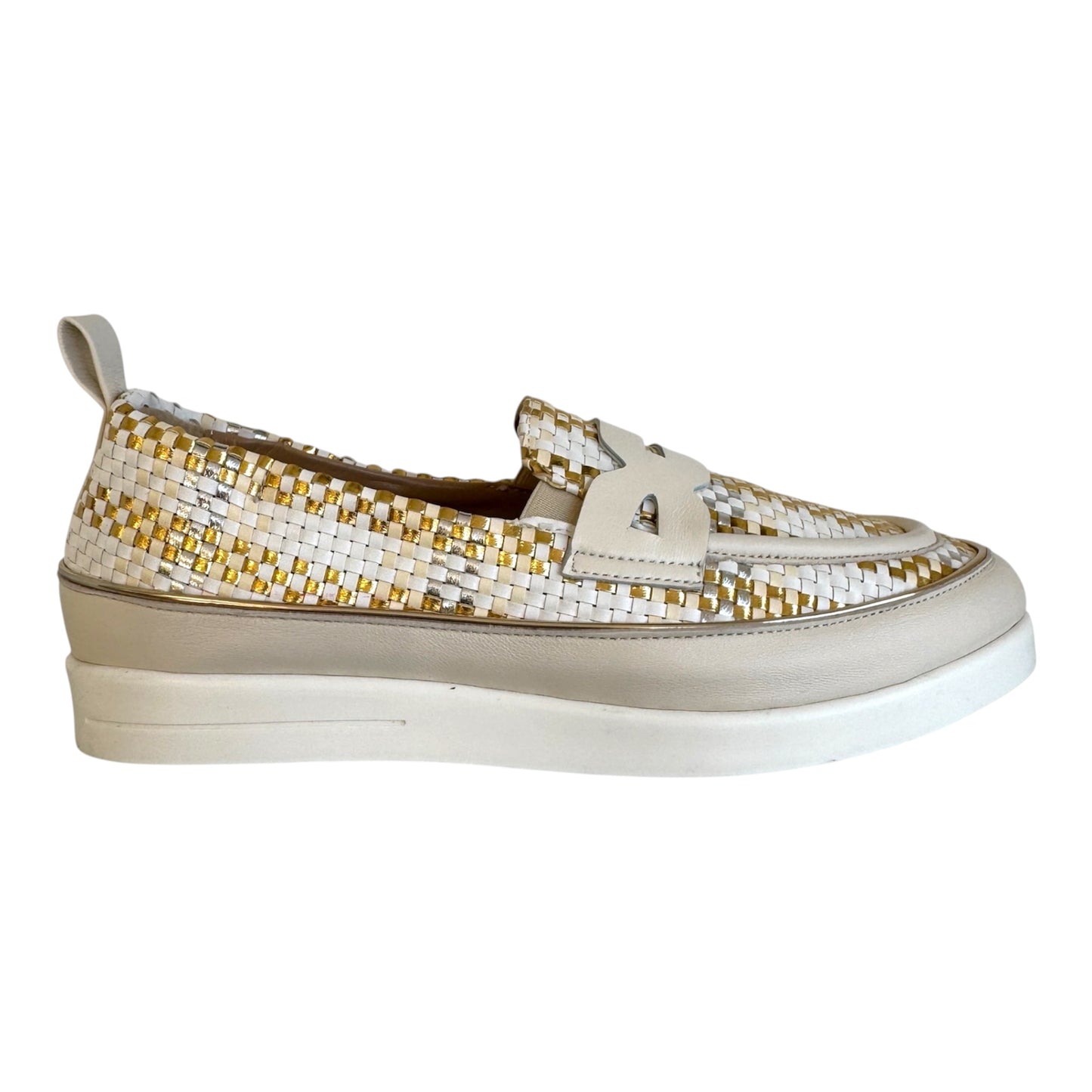 XSA cream and gold leather loafer