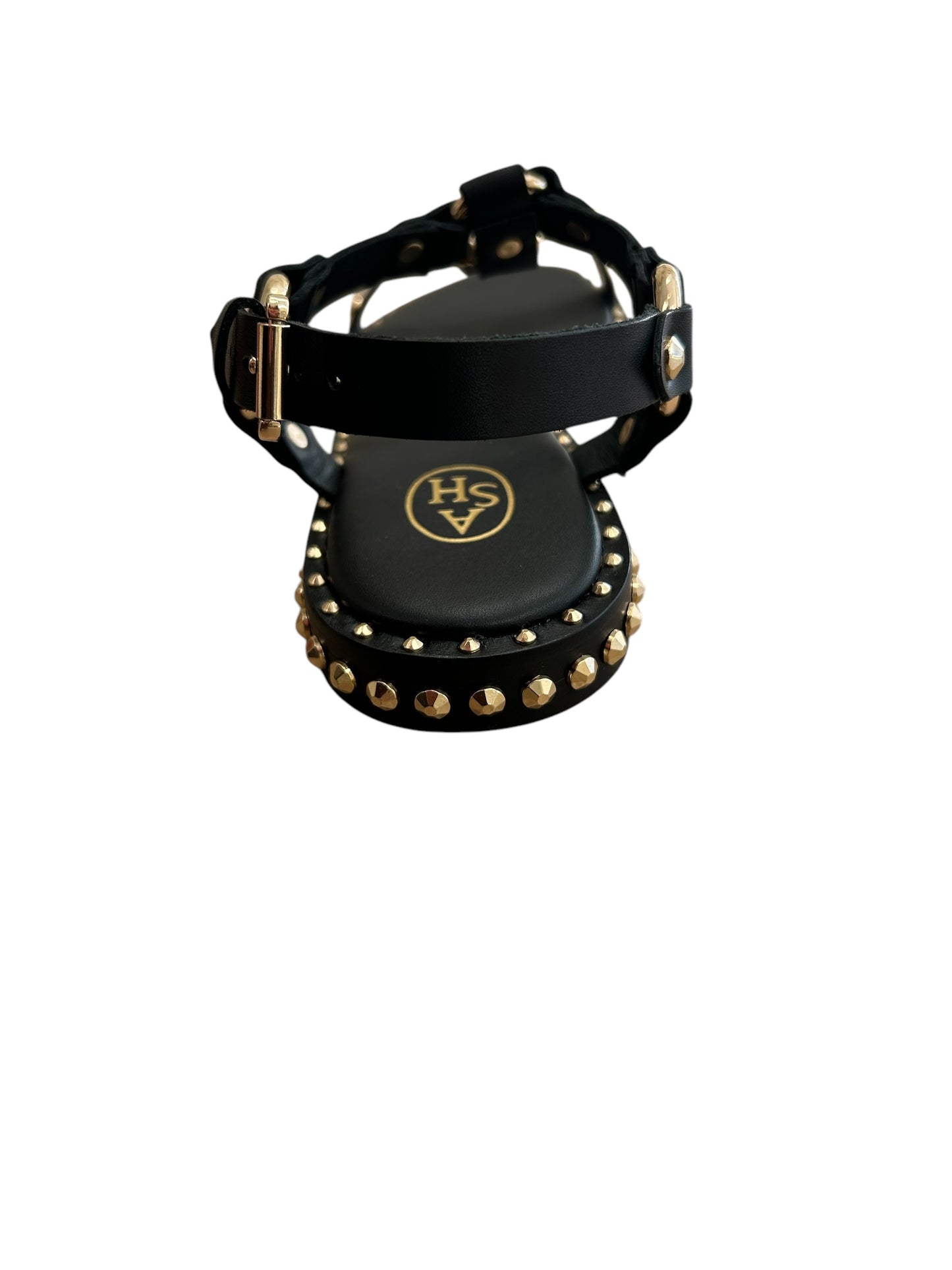 ASH black leather sandal with gold stud detail