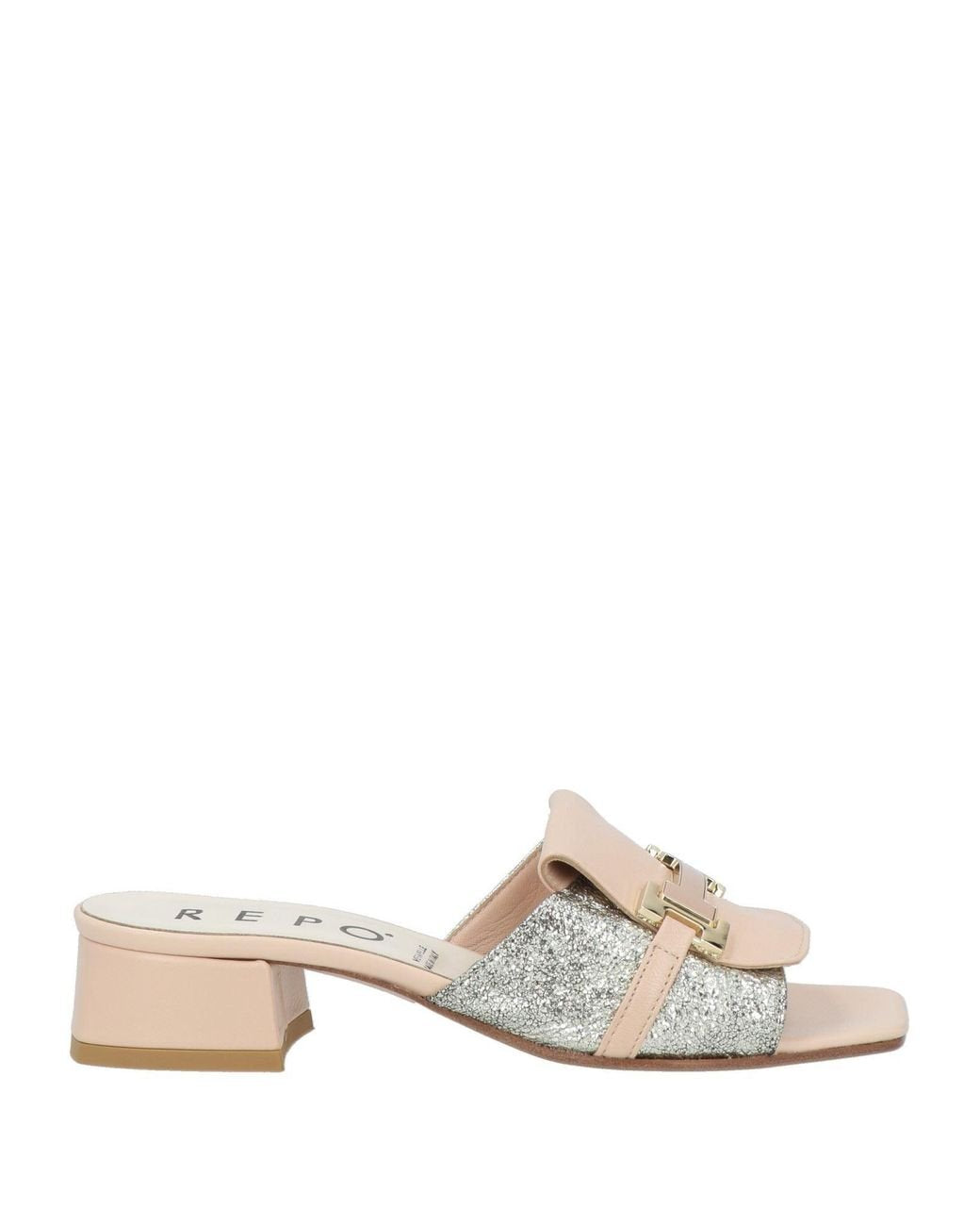 Repo silver and pink leather mules