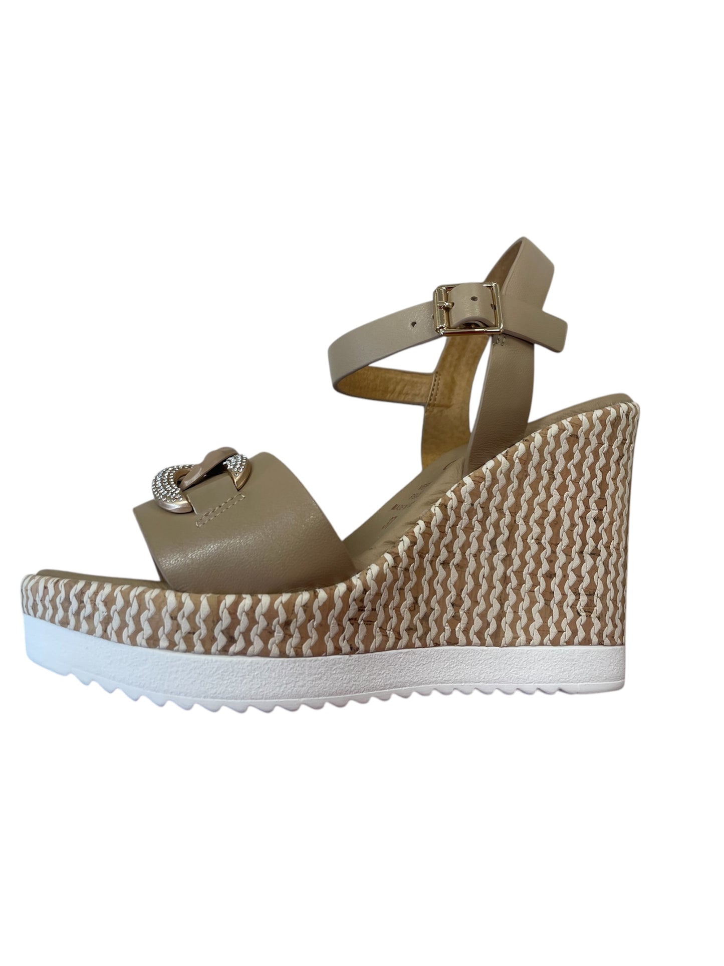 Repo beige leather platform wedge sandals