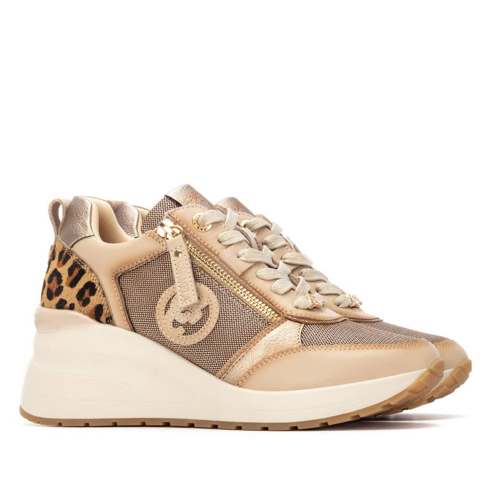 Carmela beige and gold leather wedge sneakers