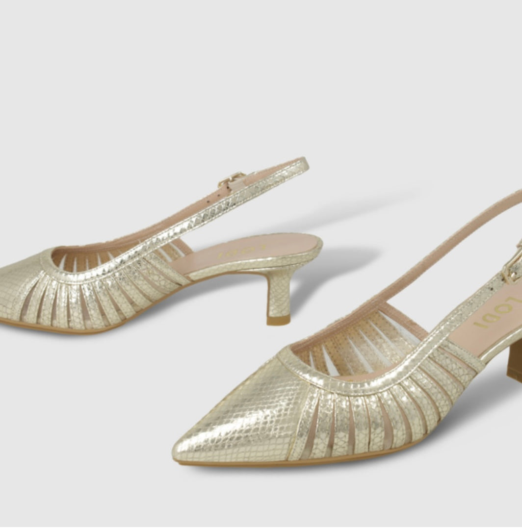 Lodi gold leather slingbacks