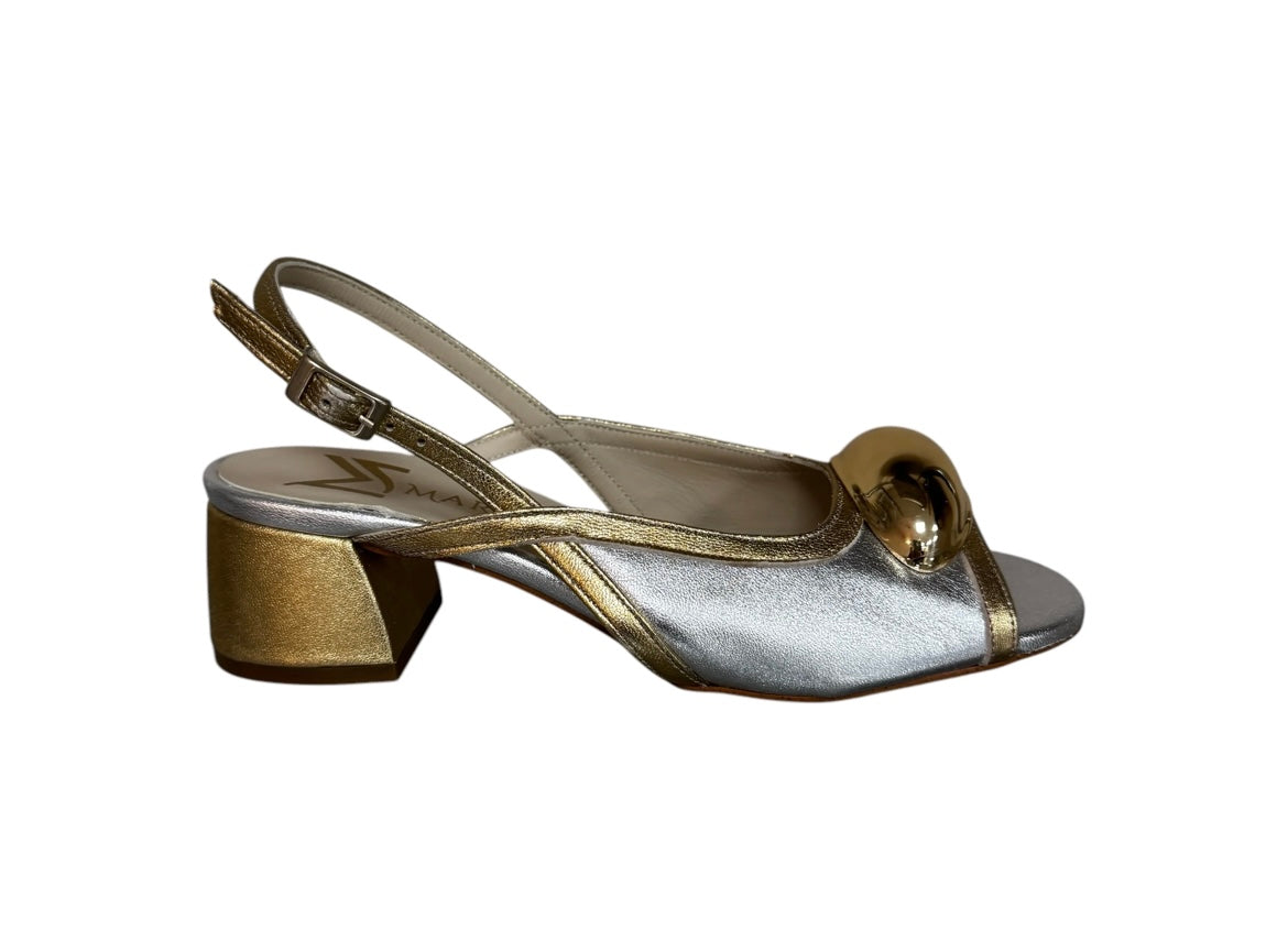 Marian two tone silver and gold leather slingback sandal