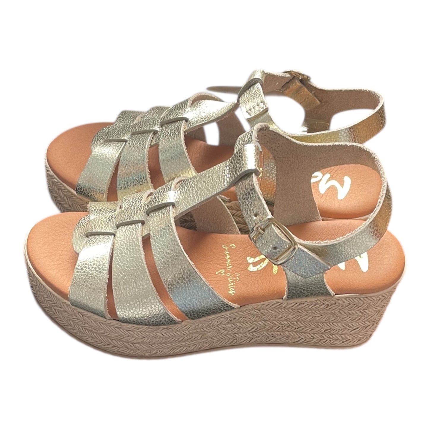 Marila gold leather platform wedge sandals