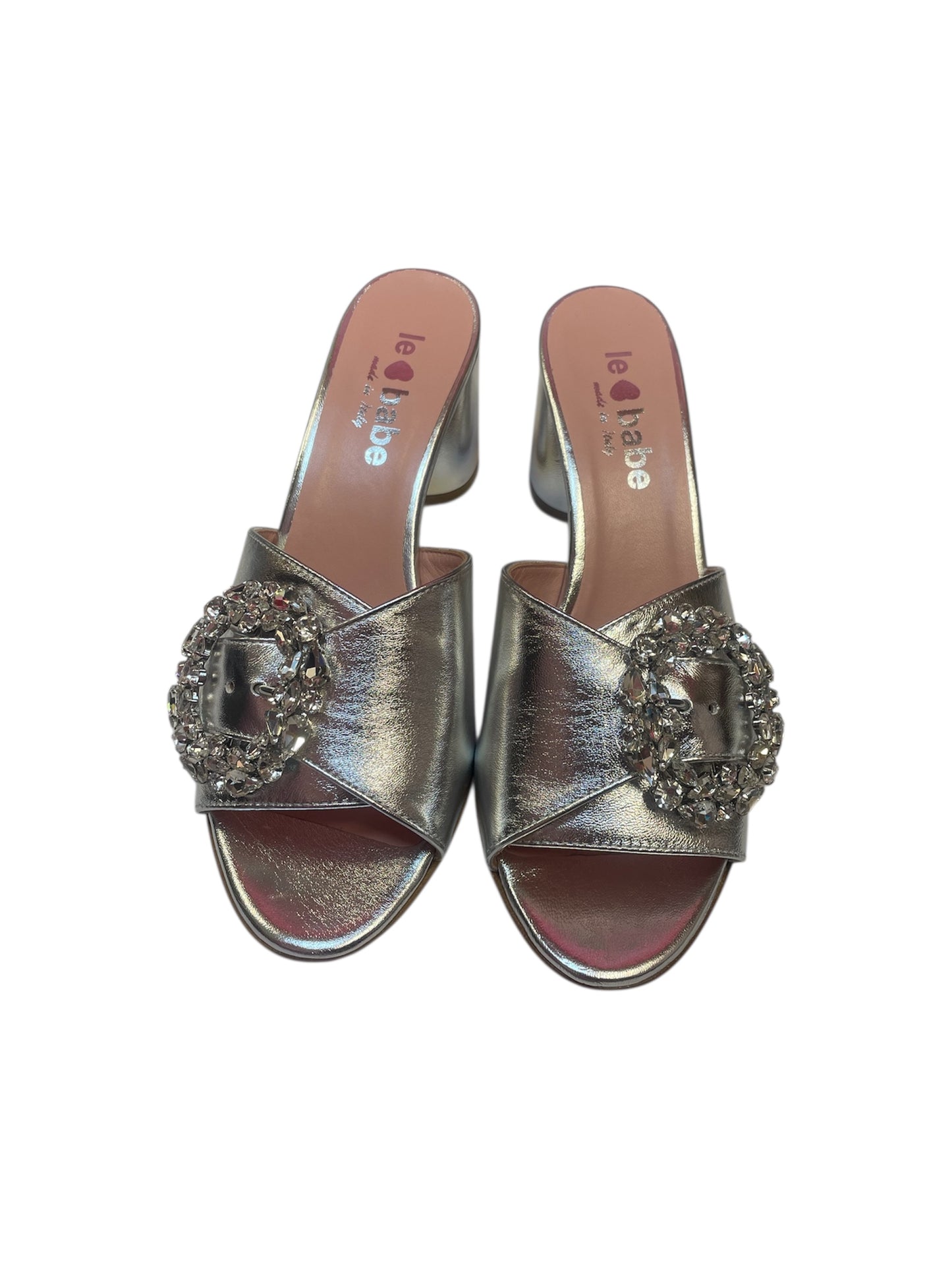 Le babe silver leather mules with block heel
