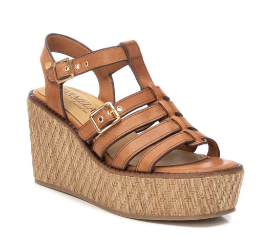 Carmela tan leather wedge platform sandal