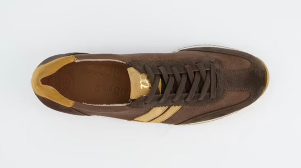 Paul Green chocolate brown/tan suede and nubuck slip on retro sneaker