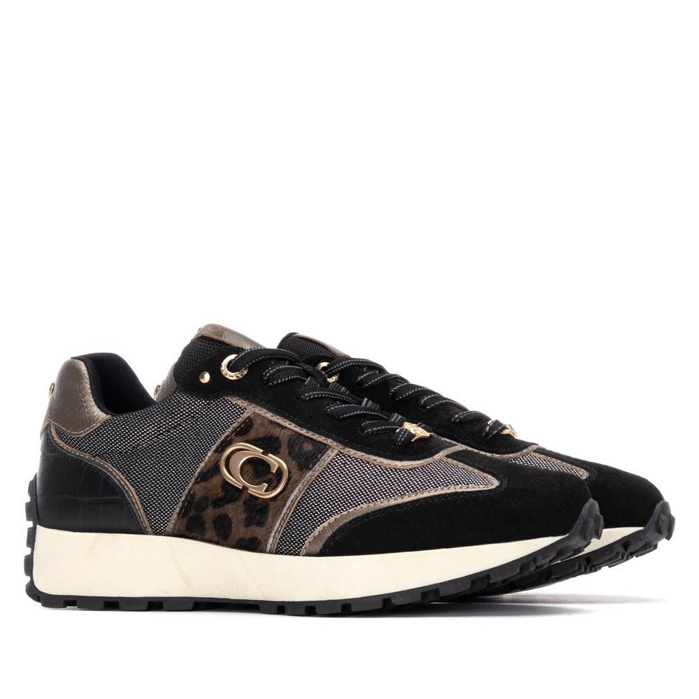 Carmela black and metallic leather and suede sneakers