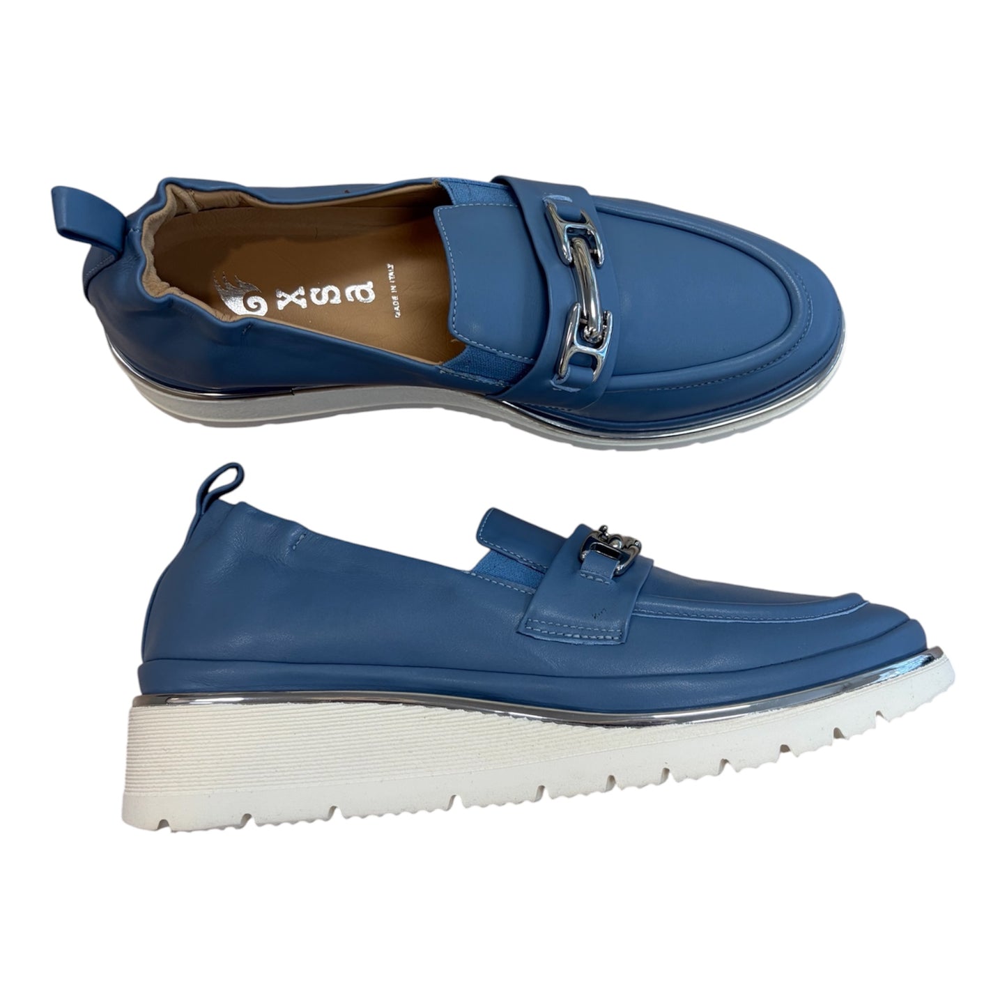 XSA blue leather wedge moccasins