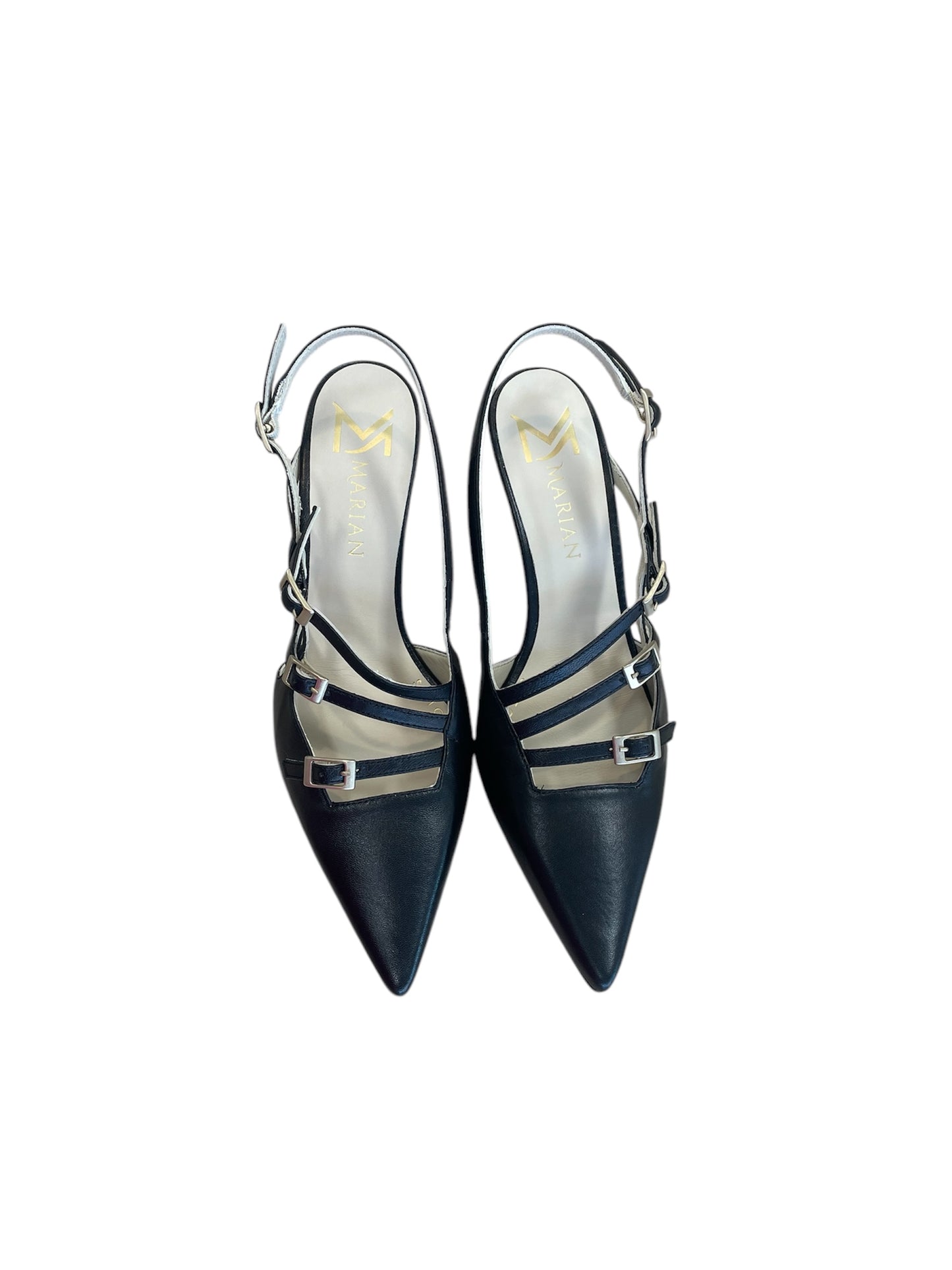 Marian black leather slingbacks