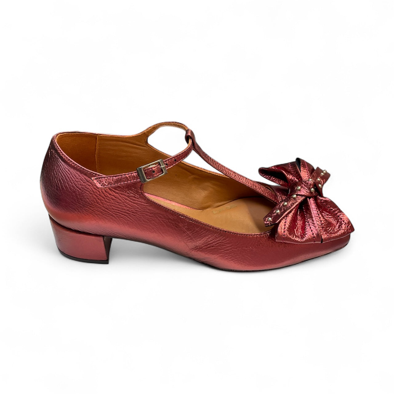 Marian leather metallic red t- bar shoes with bow