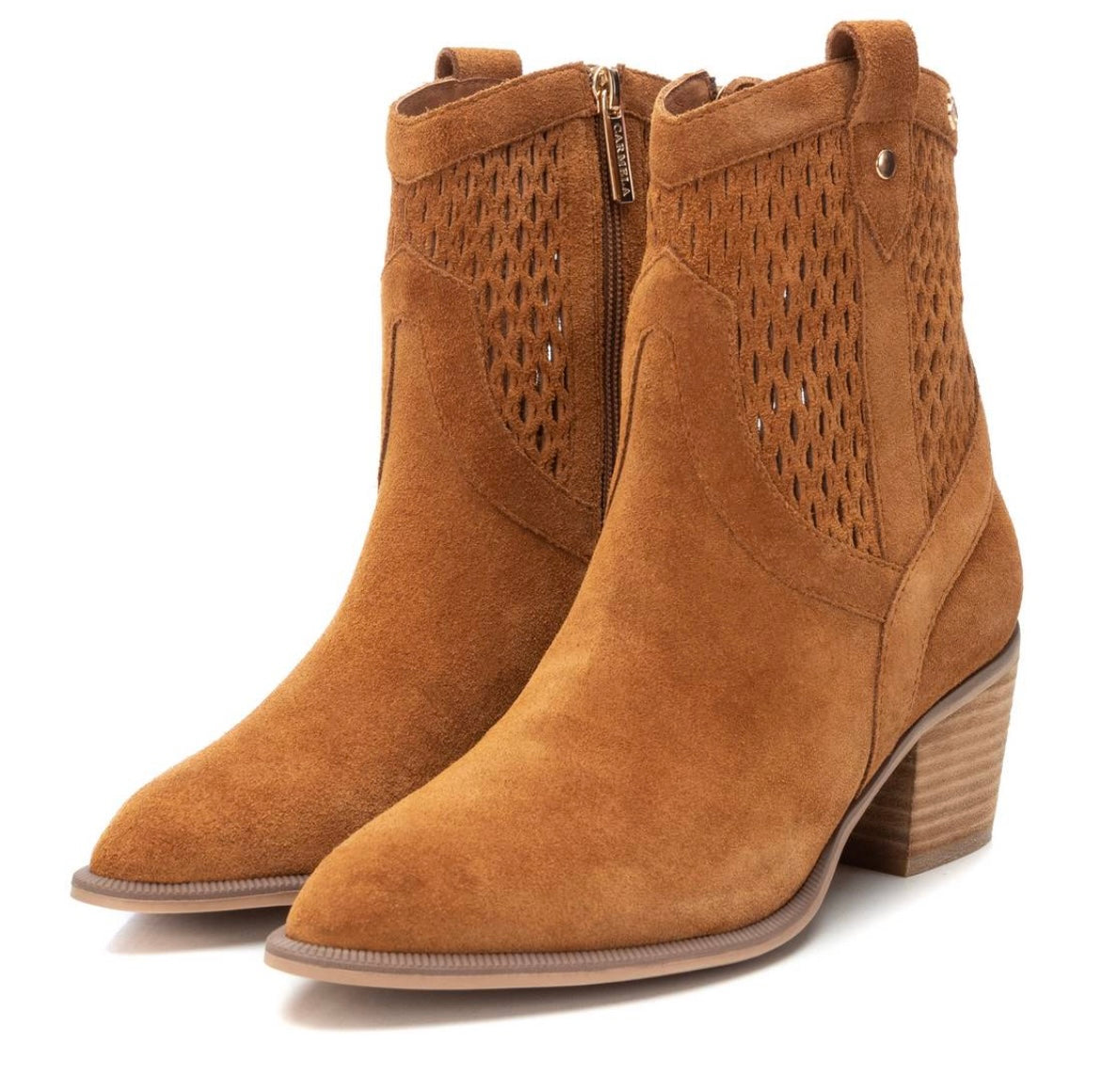 Carmela tan suede western ankle boot