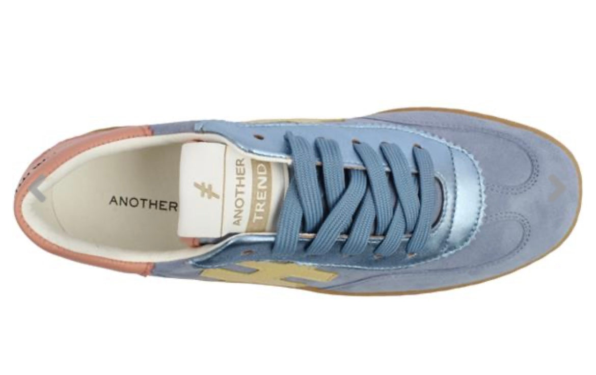 Another trend blue suede leather with peach and yellow detail