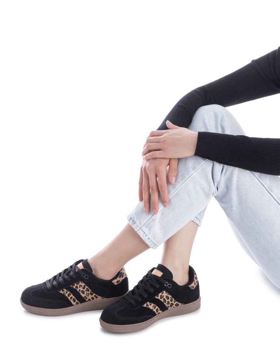 Teddy Smith black and leopard print retro sneakers