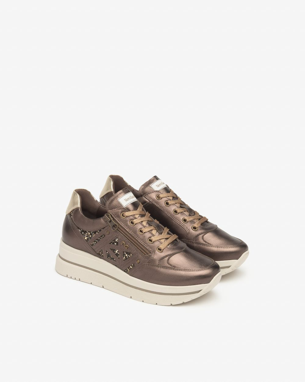 Nerogiardini metallic bronze wedge sneaker with side zip