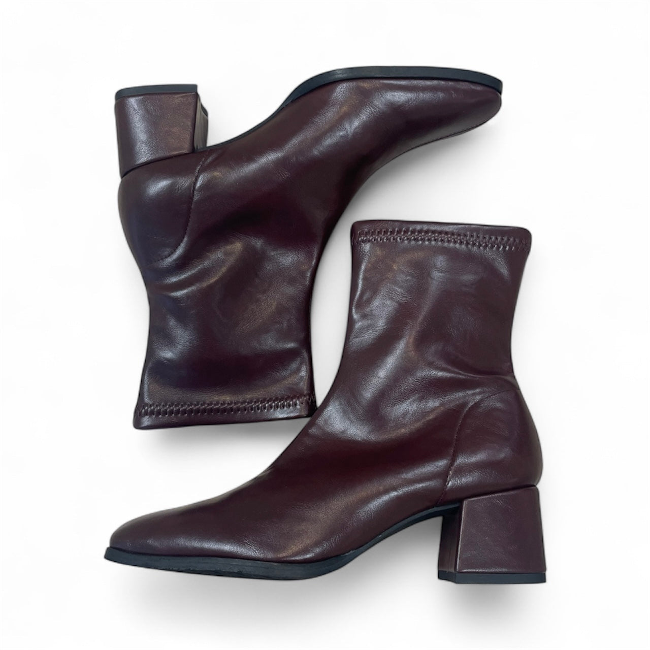 Miss Elastic burgundy vegan leather ankle boots