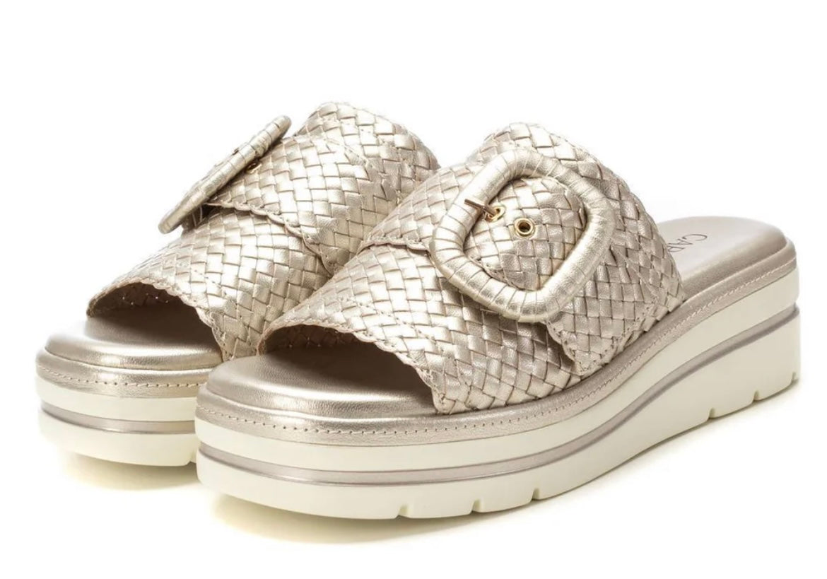 Carmela gold leather slip on sandals