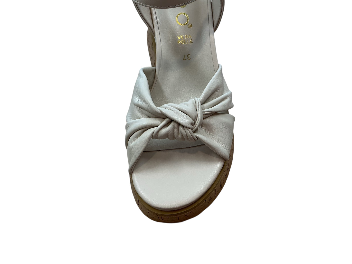 Repo cream leather wedge sandal with knot design - Melissakshoes
