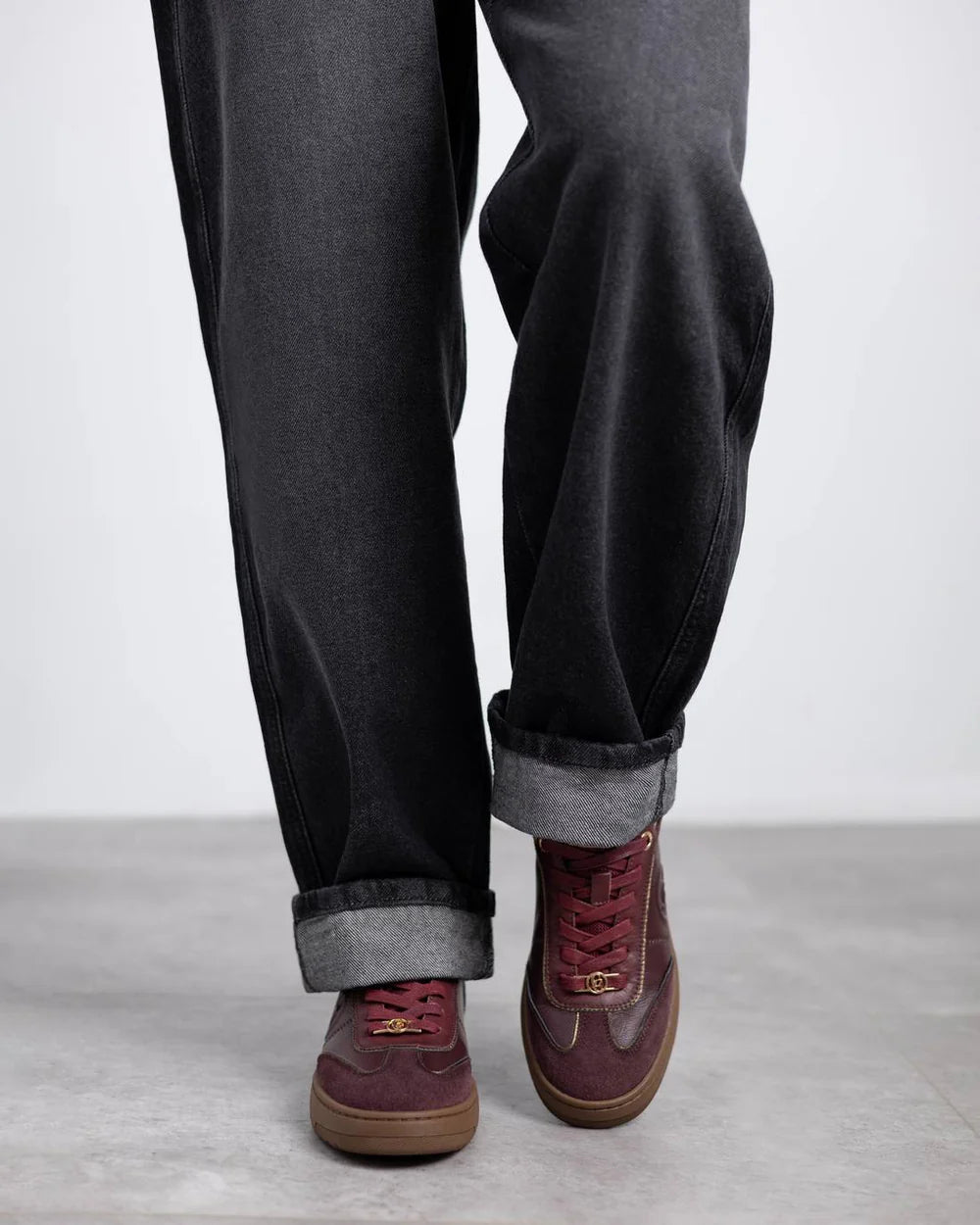 Carmela burgundy leather and suede sneakers