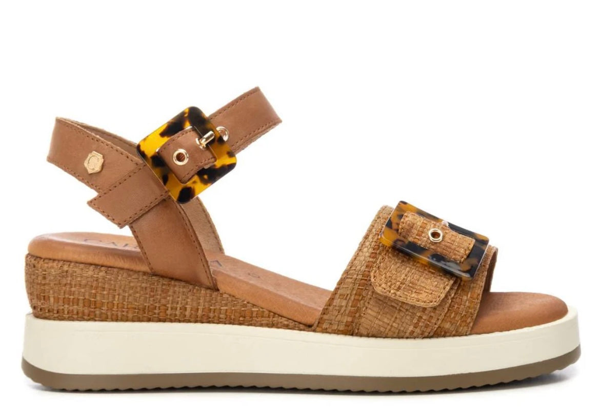 Carmela tan raffia platform wedge sandals