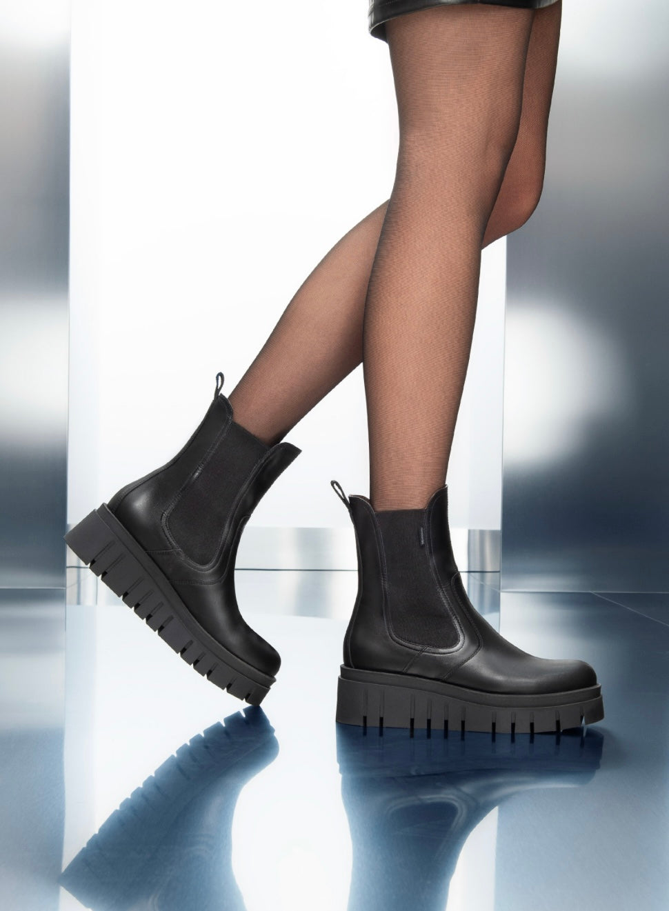 NeroGiardini black leather wedge Chelsea boot