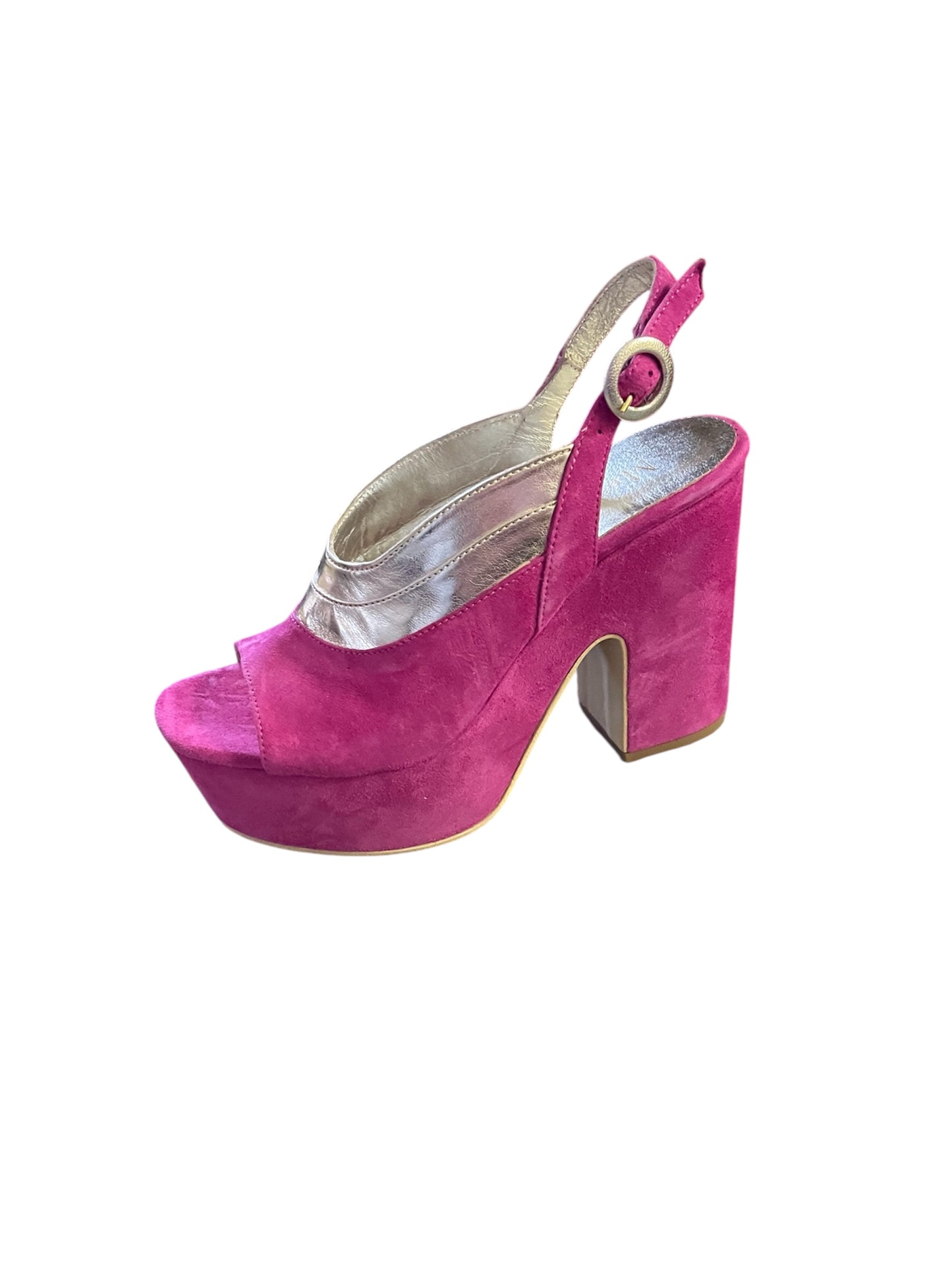 Marco Moreo pink suede platform slingbacks