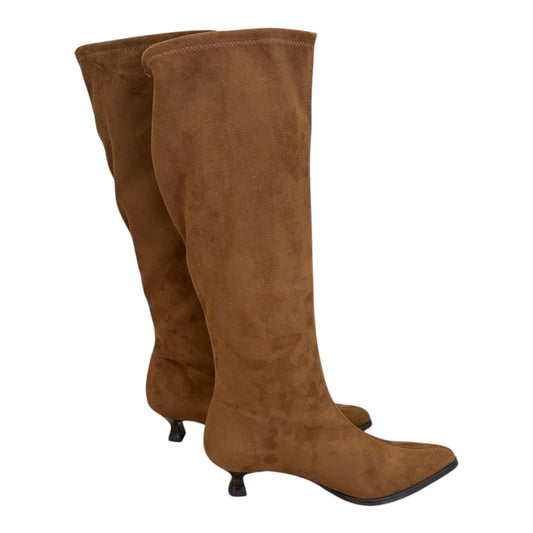 Miss Elastic tan suede effect stretch knee high boots M8