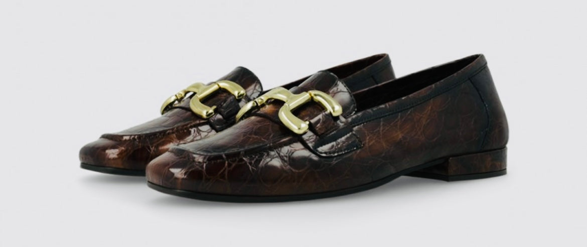 Lodi brown leather embossed loafers
