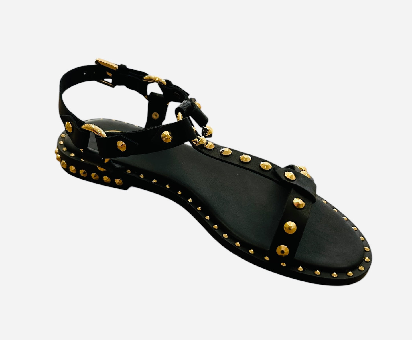 ASH black leather sandal with gold stud detail