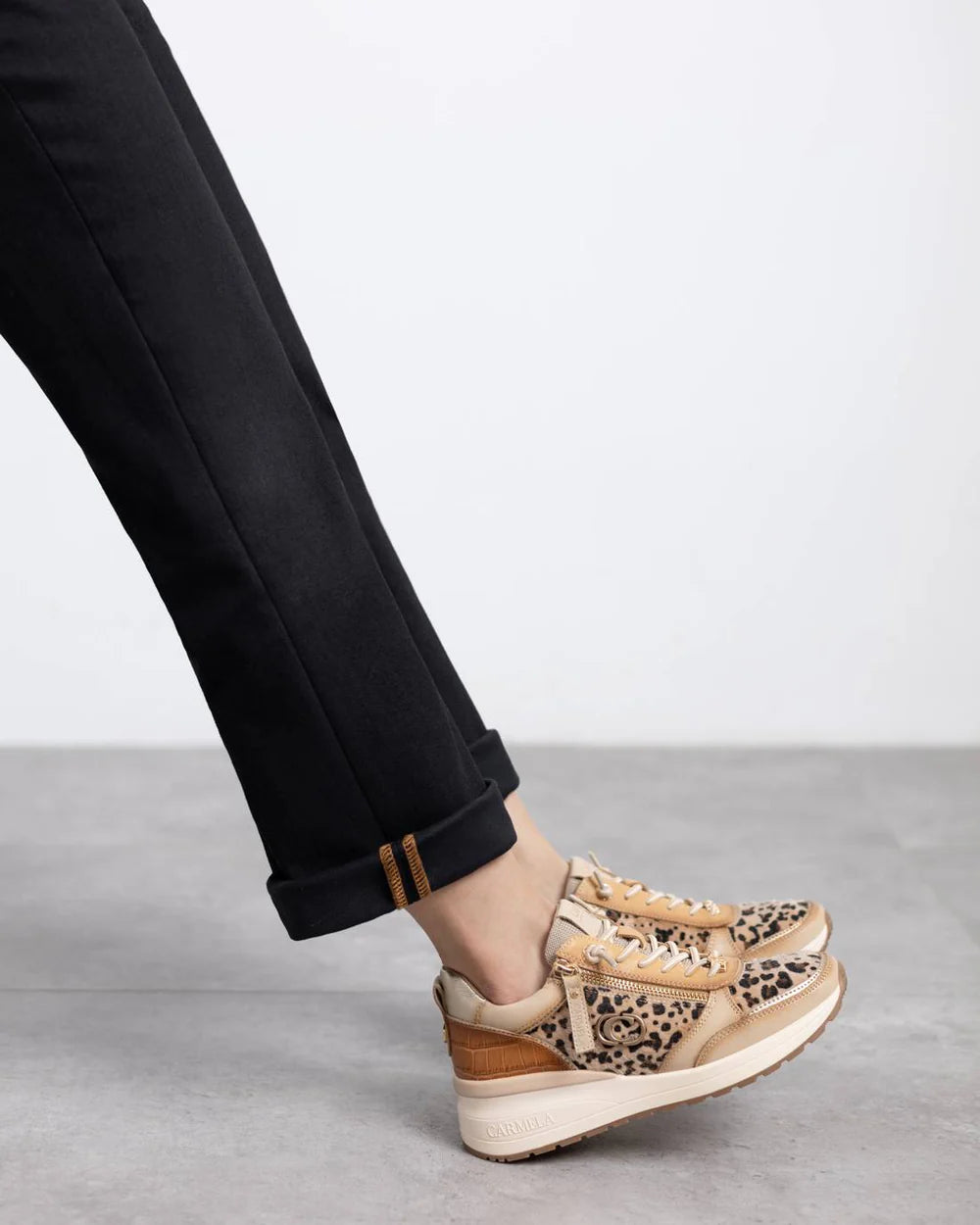 Carmela leopard print and beige leather sneakers