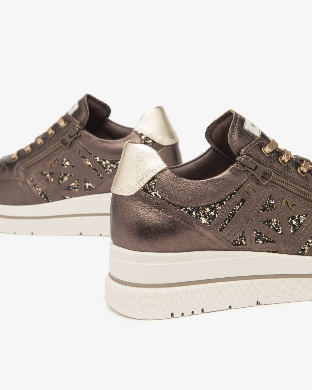 Nerogiardini metallic bronze wedge sneaker with side zip