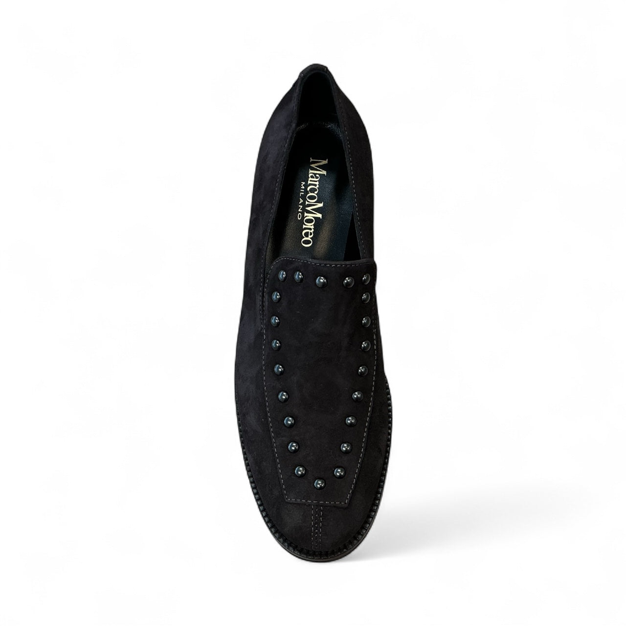 Marco Moreo brown suede loafer with studded details