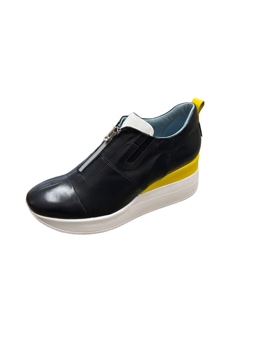 Marco Moreo navy leather wedge zip up sneaker