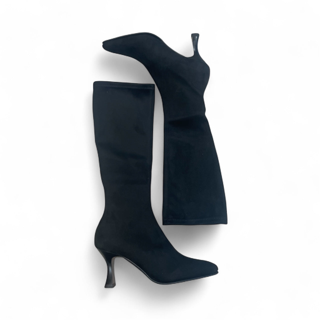 Miss Elastic black vegan suede knee high sock boots