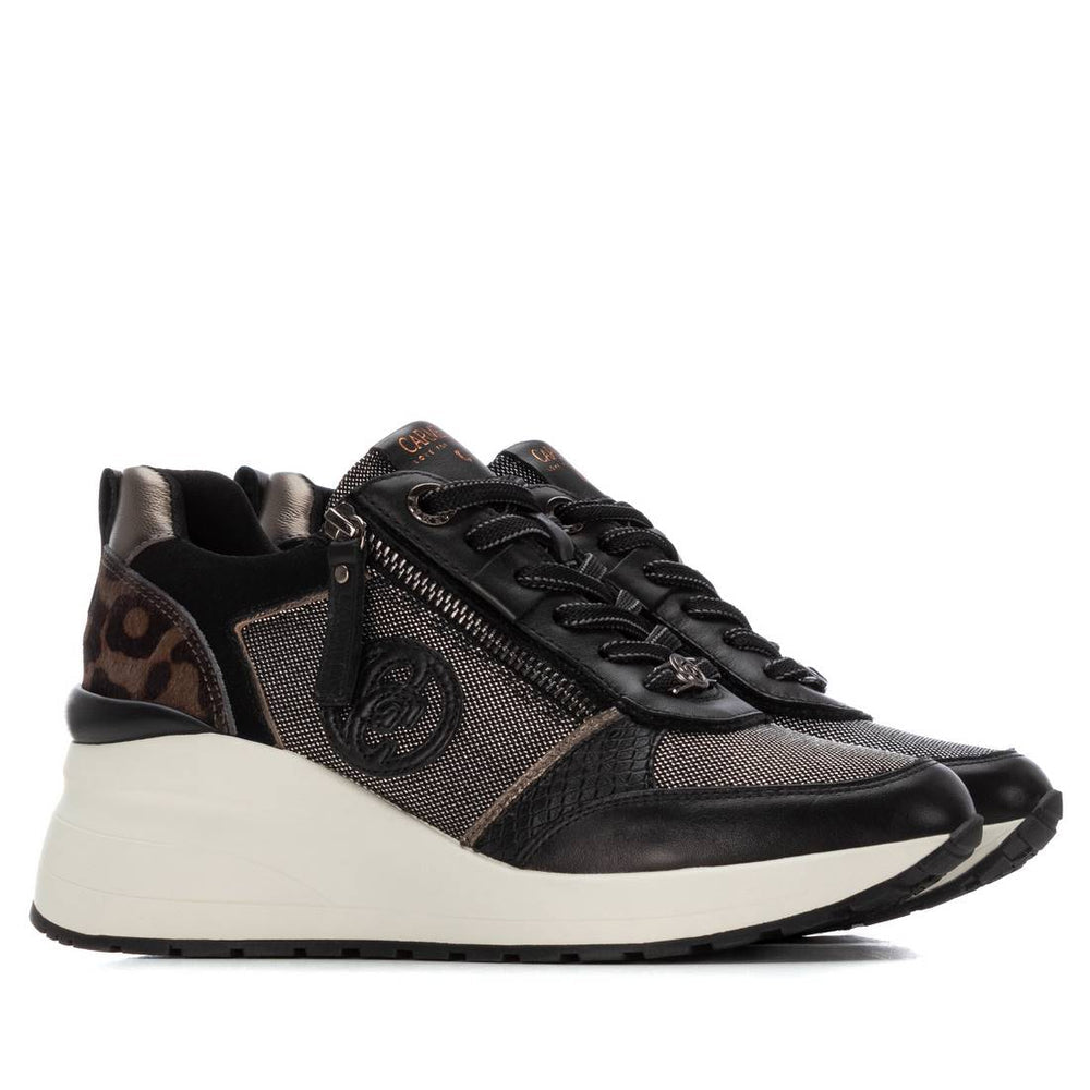 Carmela black leather wedge sneakers