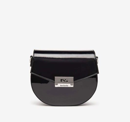 Nerogiardini black patent leather cross body handbag