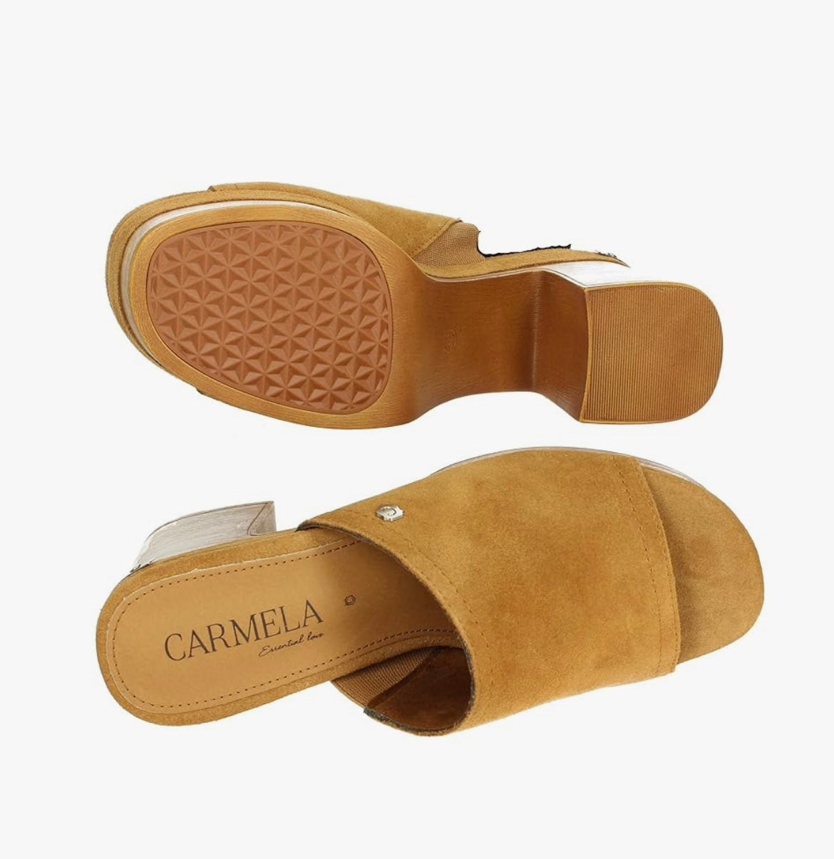Carmela tan suede platform mules
