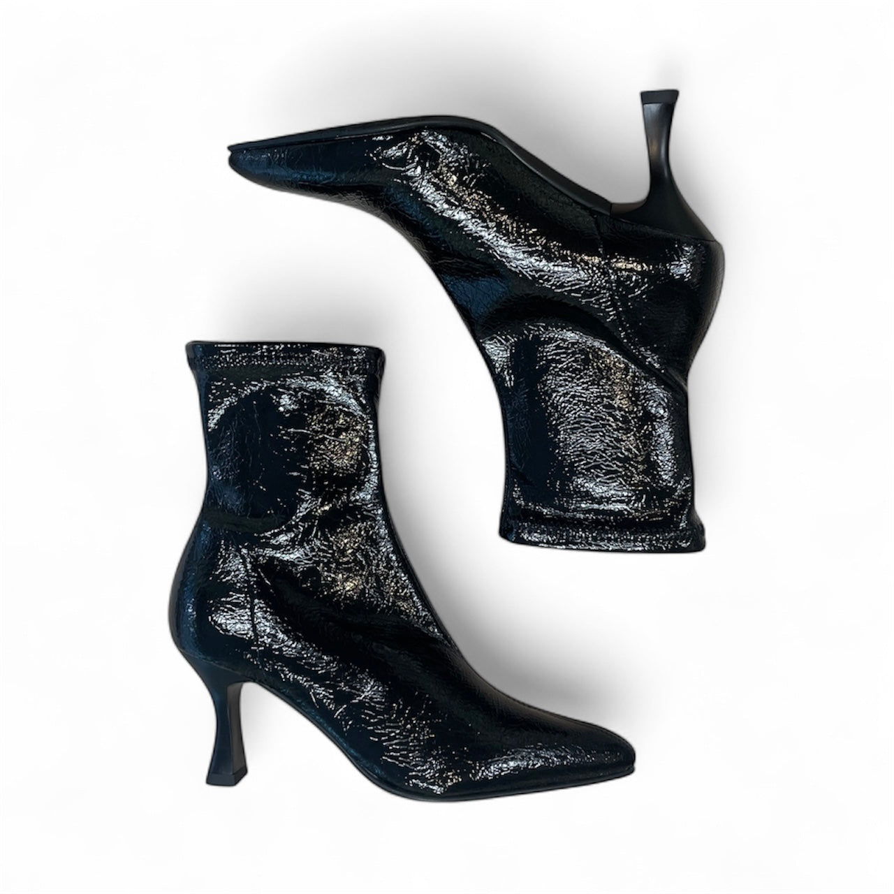 Miss Elastic black sock patent vegan leather ankle boot