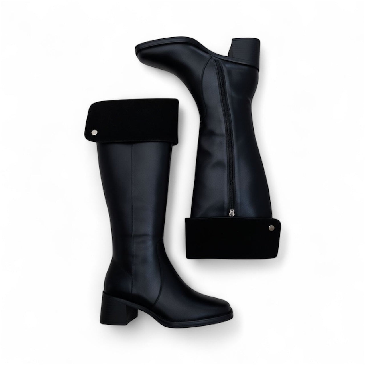Carmela black leather and suede knee high boots