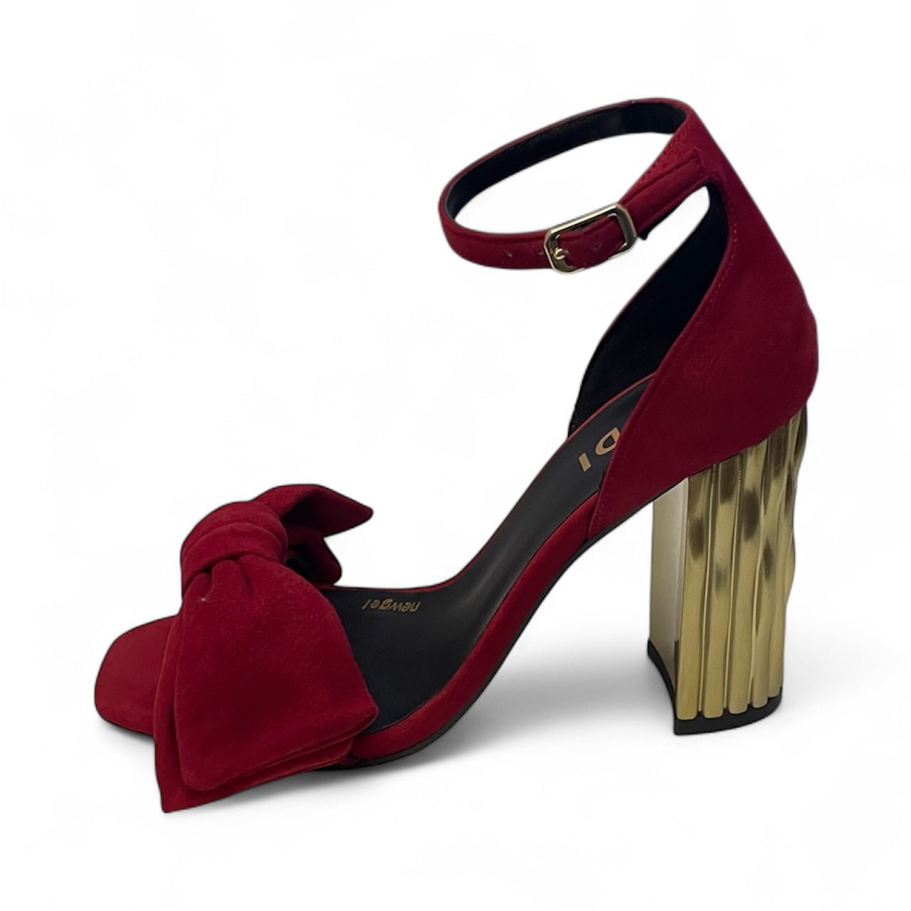 Lodi red suede with gold block heel sandals