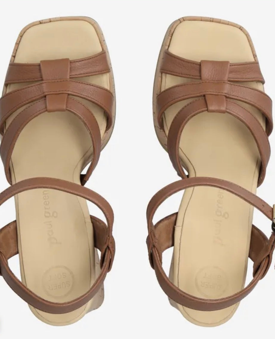 Paul Green leather Tan platform sandals