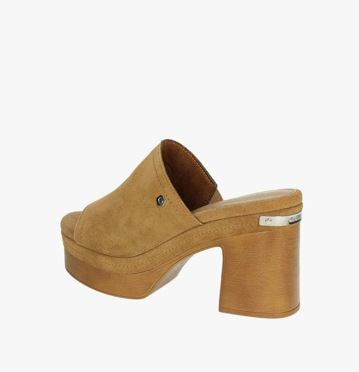 Carmela tan suede platform mules
