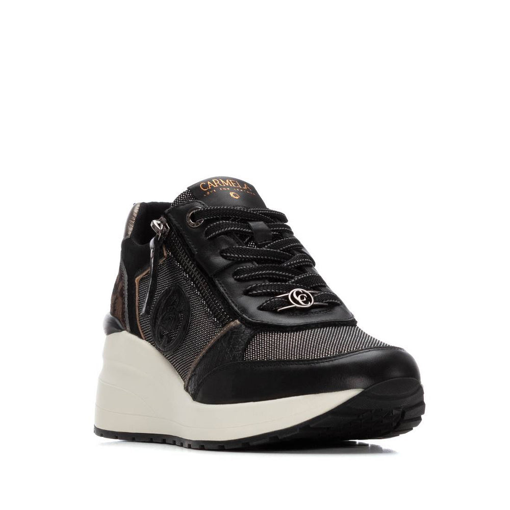 Carmela black leather wedge sneakers