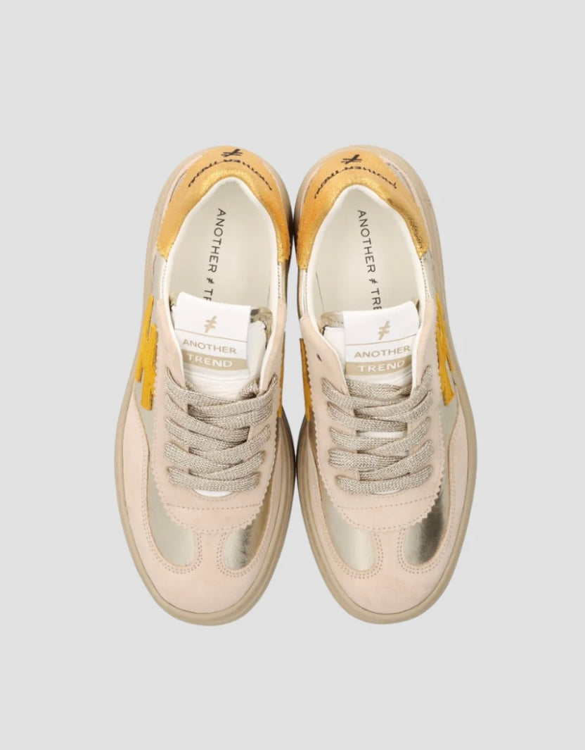 ANOTHER TREND beige gold and mustard platform sneakers