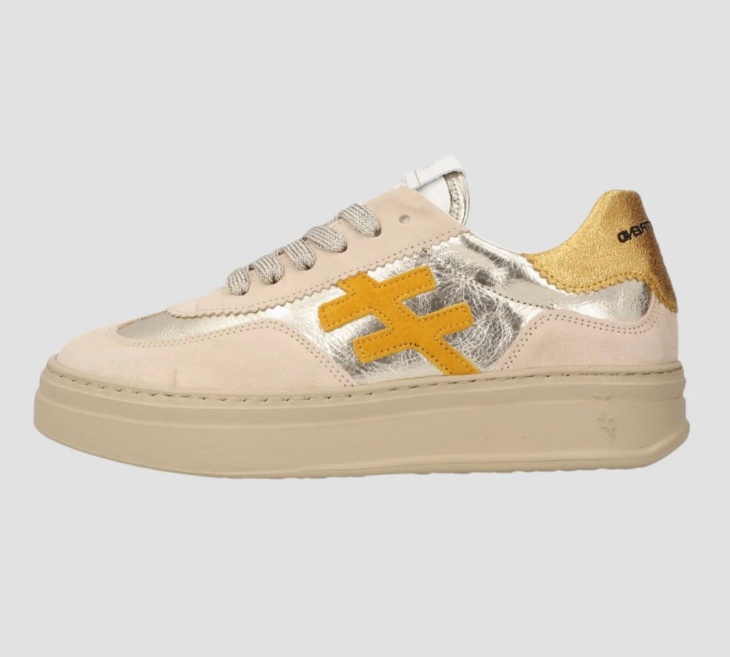 ANOTHER TREND beige gold and mustard platform sneakers